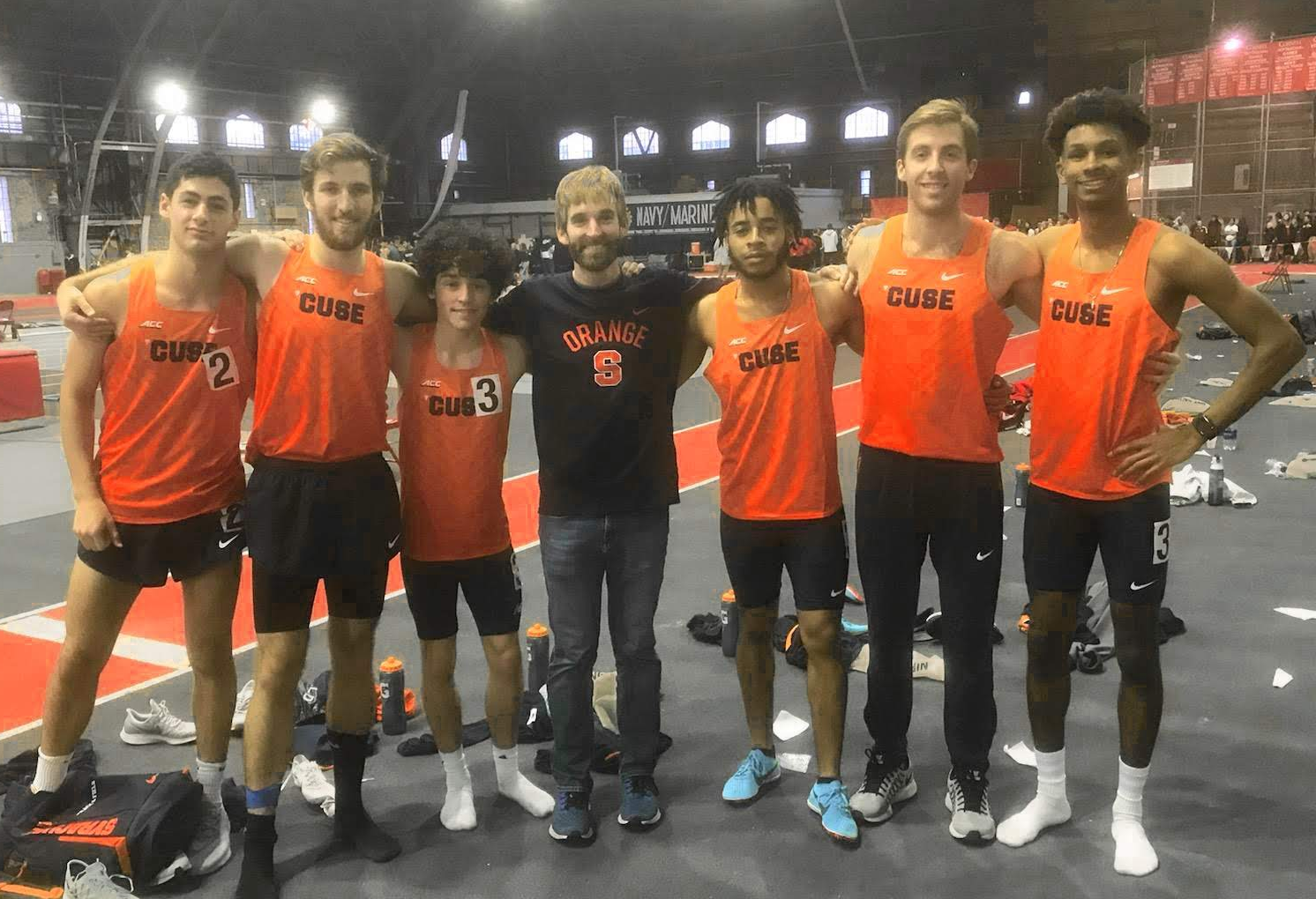 Ryan Jermyn (No. 3) alongside his teammates at a 2019 track meet at Cornell University.