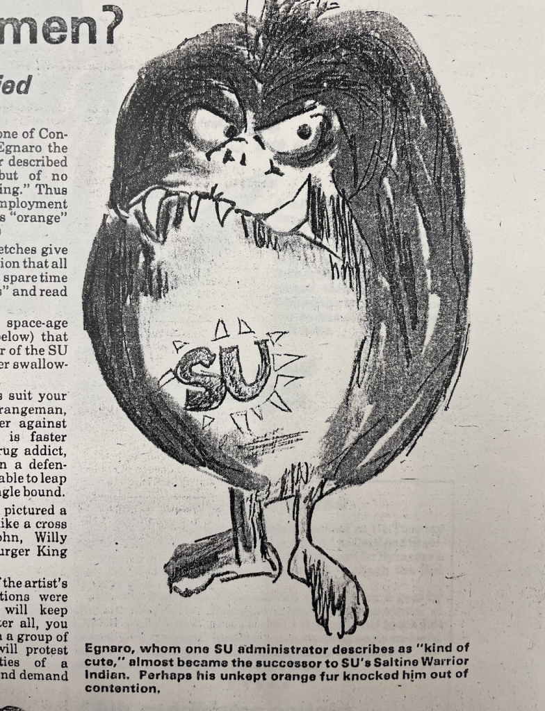 A rudimentary sketch of Egnaro the Troll from an edition of The Daily Orange student newspaper. Photo by Christopher Cicchiello
