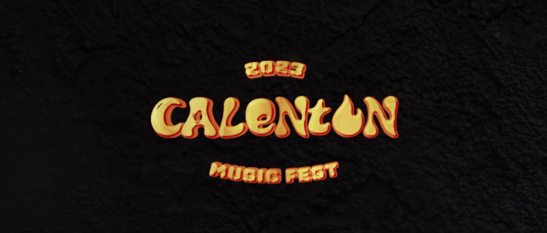 "2023 CALENTÓN MUSIC FEST" in orange lettering over black background