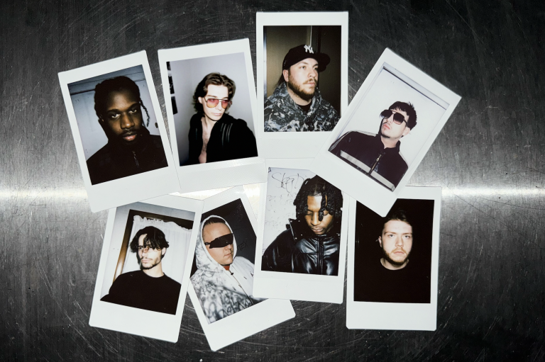 Polaroid photos of the eight members of LATEX music collective