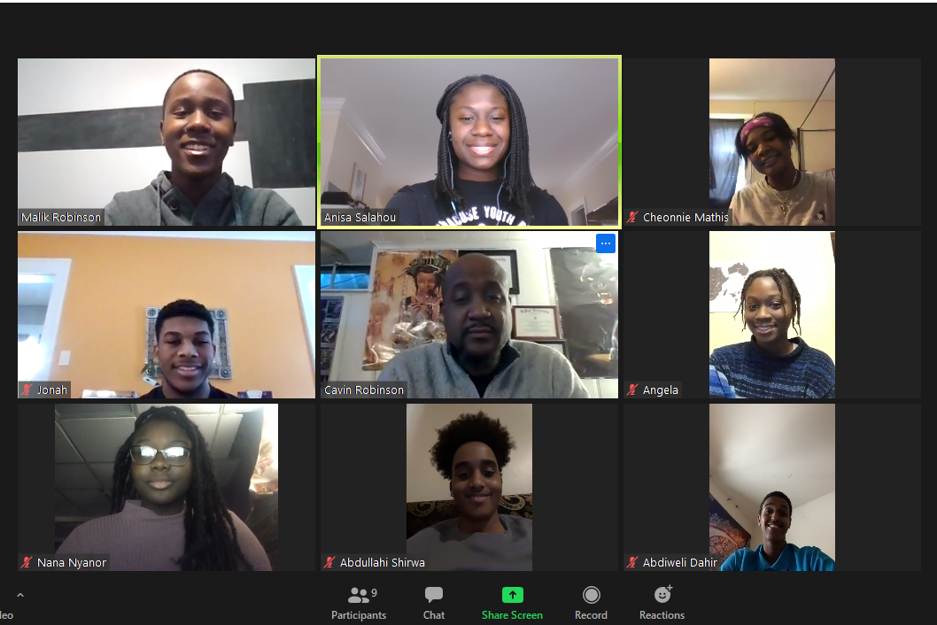 Nottingham High School senior class president Malik Robinson (upper left corner), Nottingham teacher Cavin Robinson (center) and SCSD students involved in the Black History Month virtual presentation started preparing for the event in mid-January, Ahmed said.