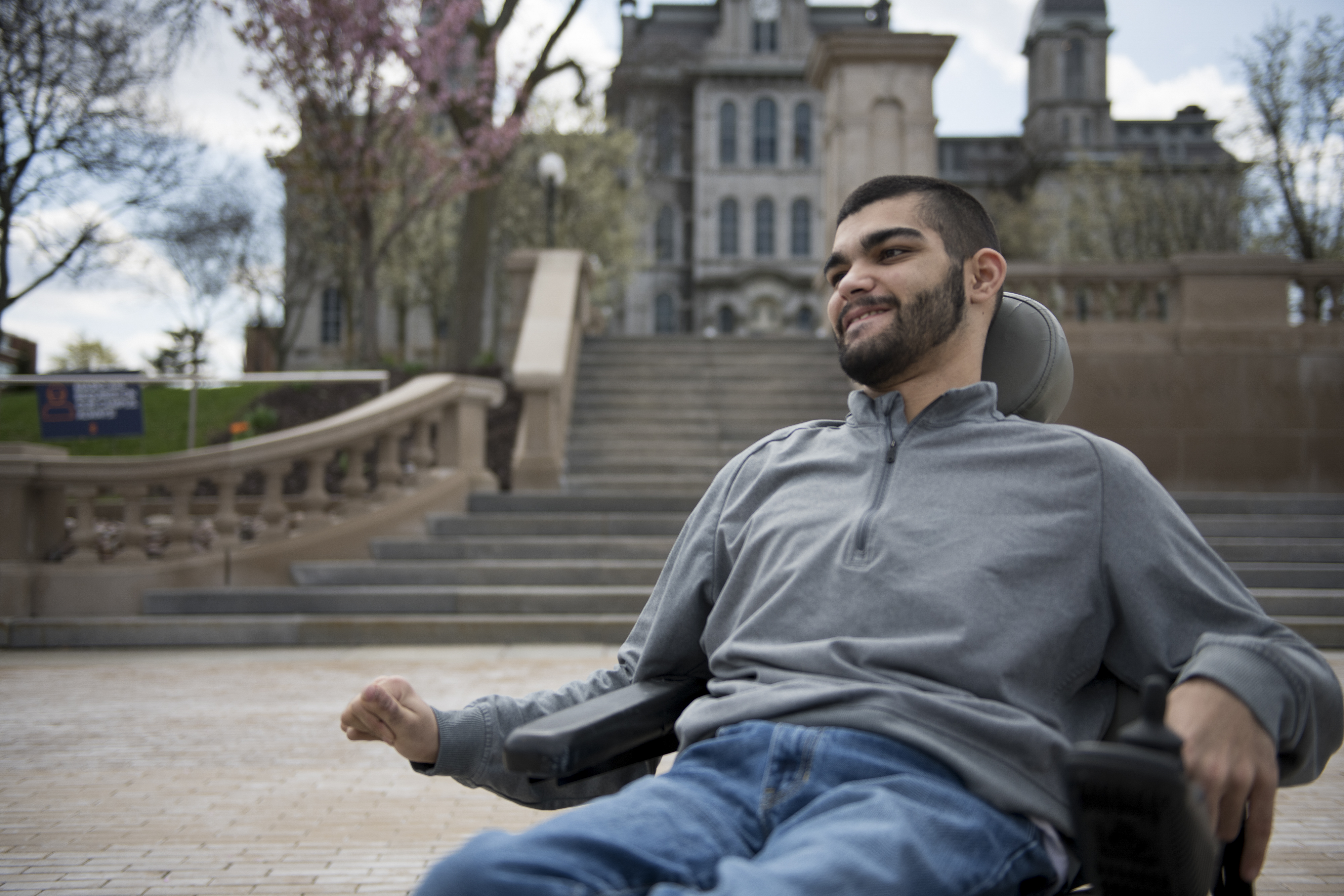 Joey Pagano poses for a portrait in front of the Hall of Languages on the Syracuse University campus. Pagano majors in journalism at the S.I. Newhouse School of Public Communications and is from Fayetteville, NY.
