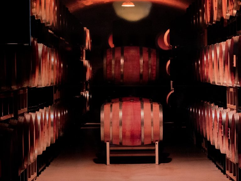 A mural displaying barrels at the Coyote Moon Winery in Clayton, New York.
