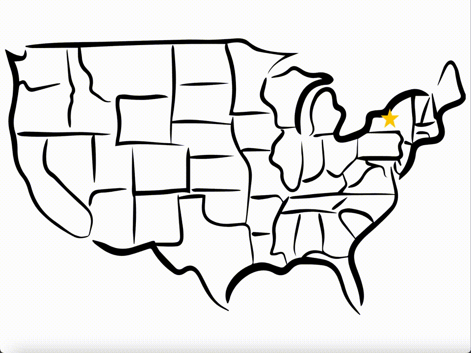 United States Map with locations for Syracuse and student hometowns