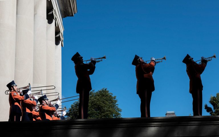 The Syracuse University Marching Band closes out the quad party prior to the SU-Florida State football game on Sept. 15.