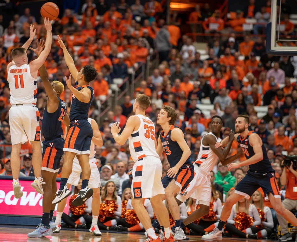 Joseph Girard III shoots a basket during SU's loss to Virginia on Nov. 6, 2019.