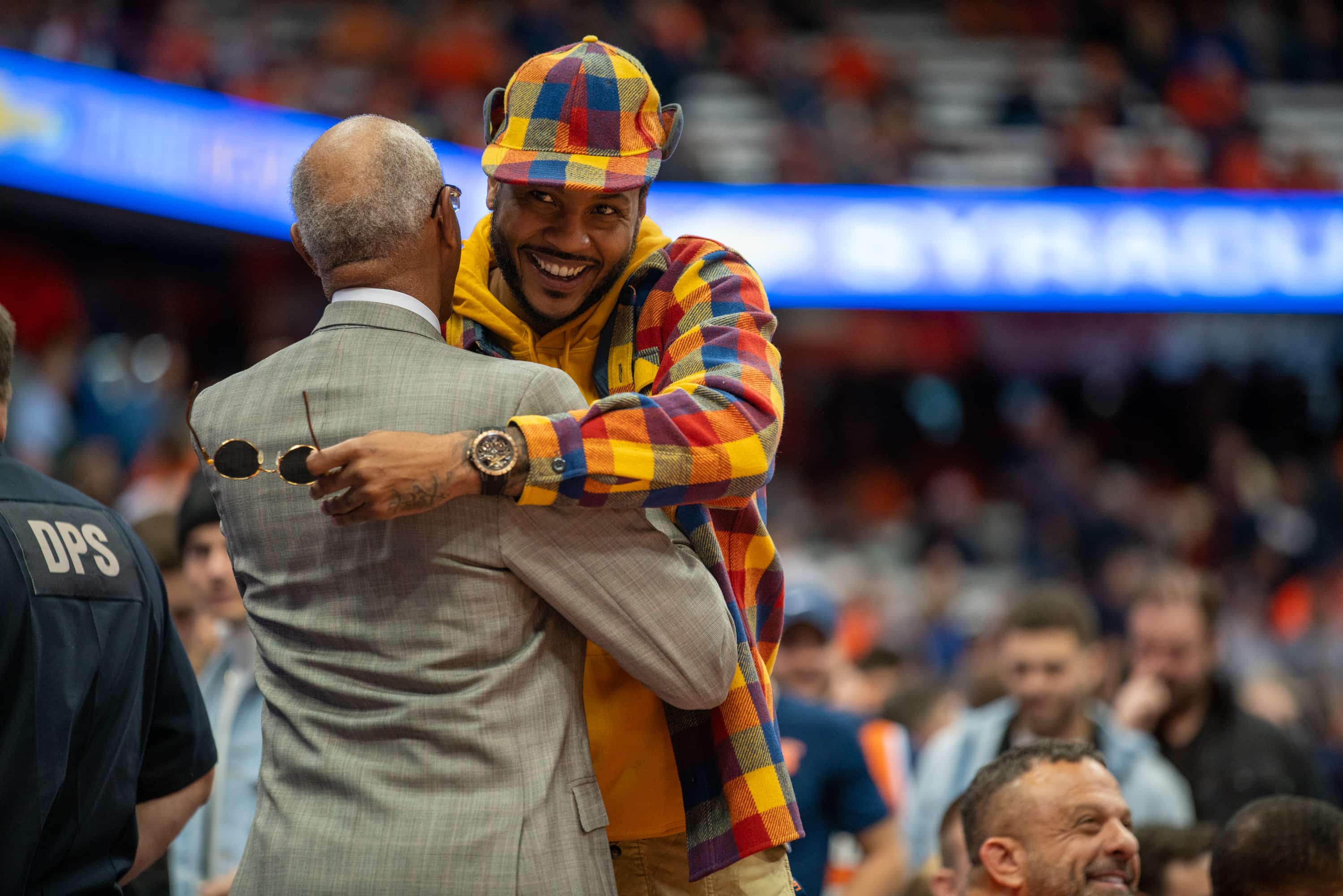 Former SU basketball great Carmelo Anthony attends the UVA vs Syracuse game at the Carrier Dome on Nov. 6