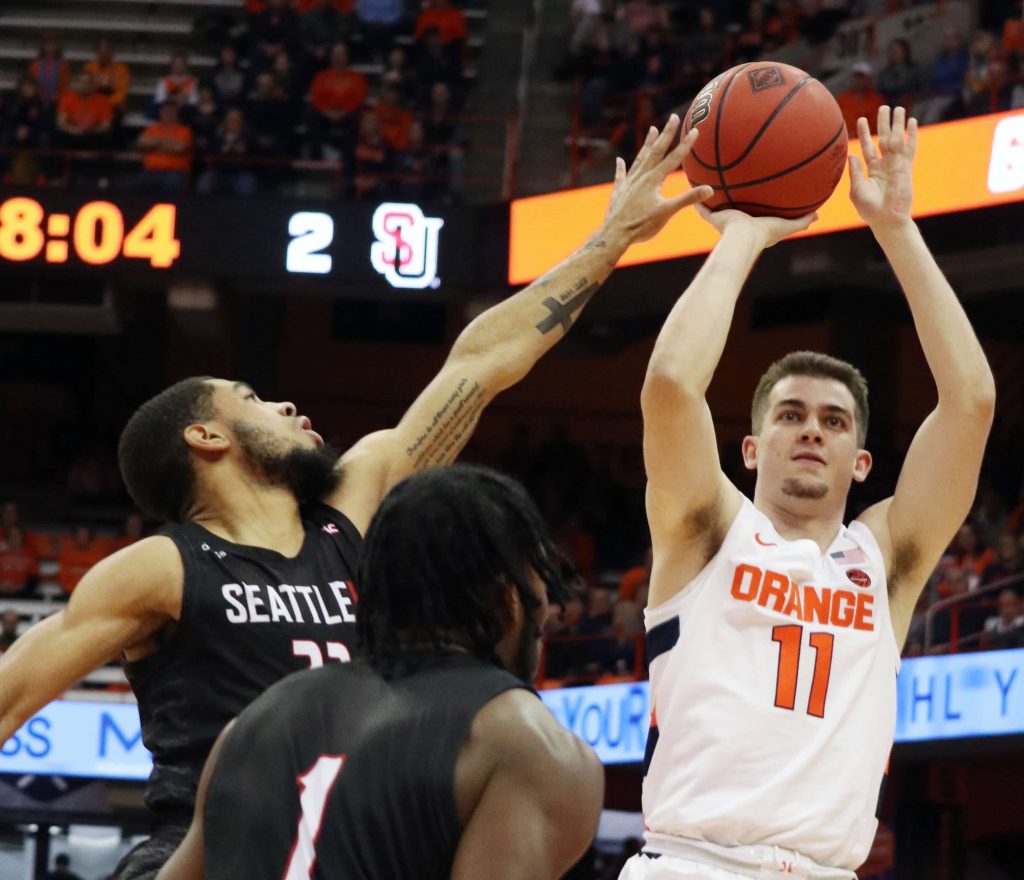 Syracuse University’s guard Joseph Girard (11), shoots a jumpshot against Seattle University during a college basketball game on Nov. 16, 2019.