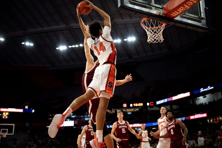 Syracuse's Jessie Edwards goes for dunk early in the Orange's Nov. 20, 2021, loss in the Dome.