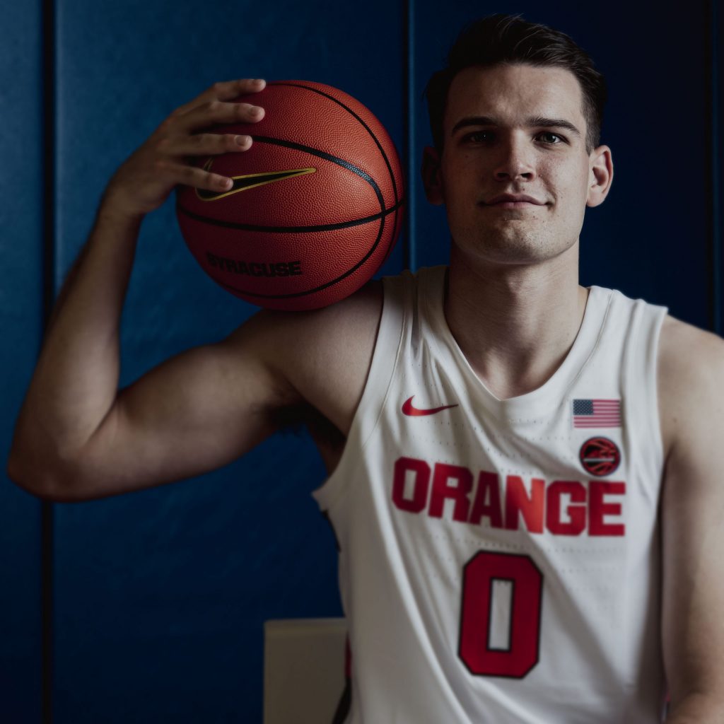 Jimmy Boeheim, son of coach Boeheim and recent graduate transfer from Cornell, poses for a portrait during the men's basketball media day on October 22nd, 2021. Photo by Ryan Brady.