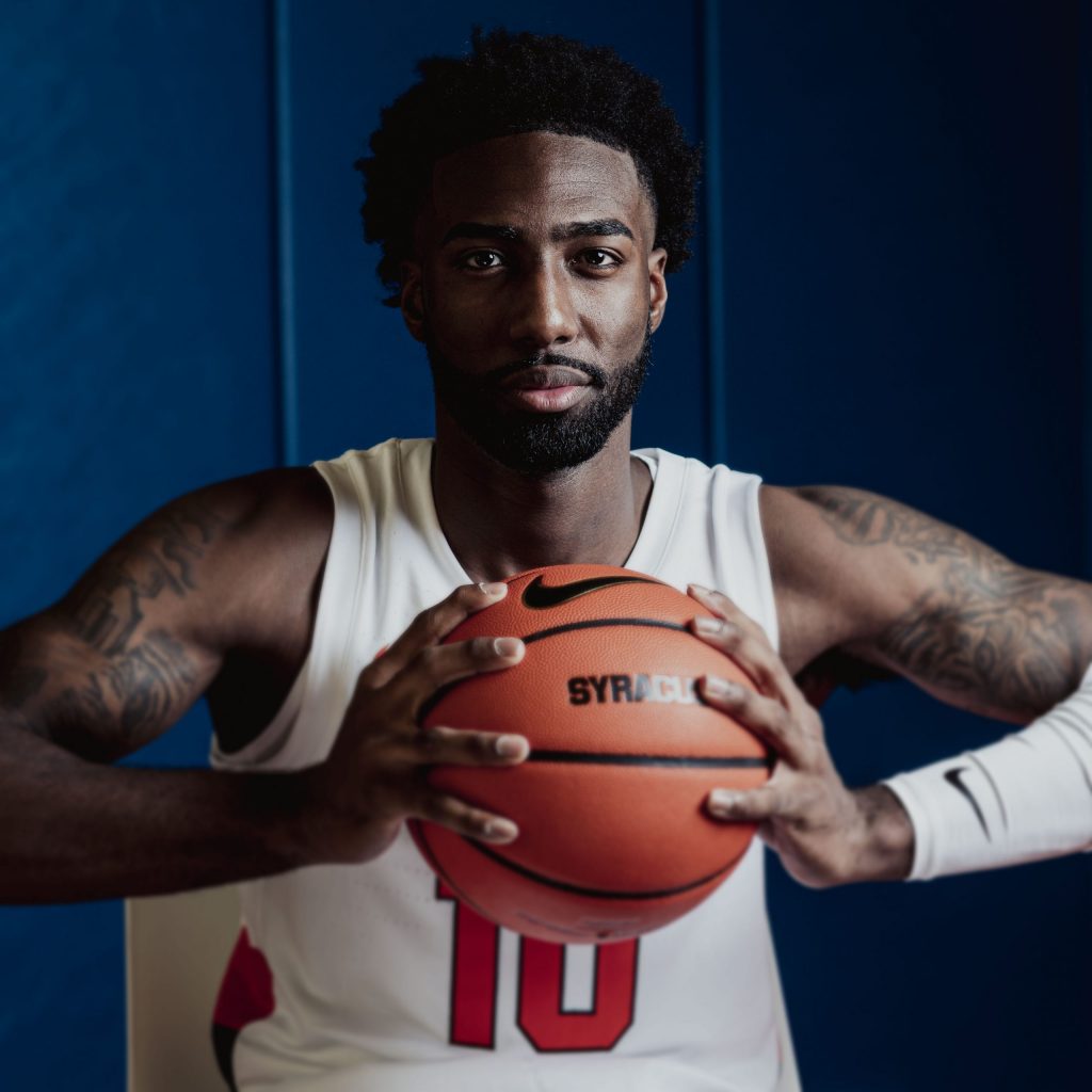 Guard Symir Torrence poses for a portrait during the men's basketball media day on October 22nd, 2021.