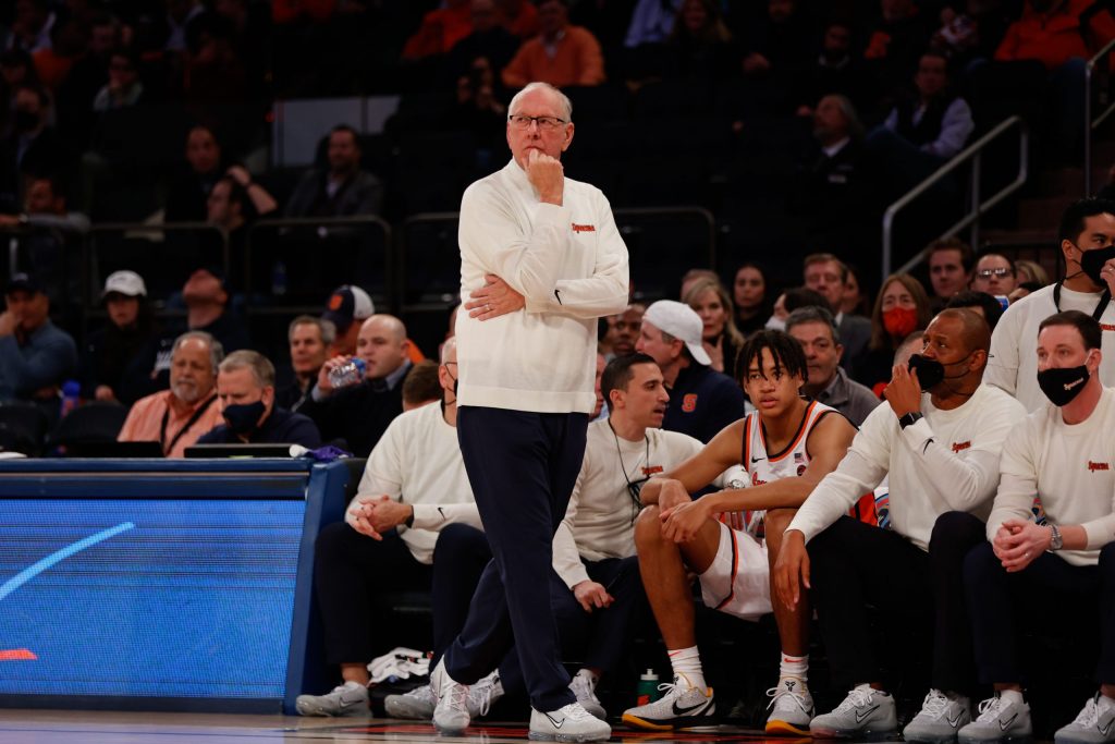 Syracuse Head Coach Jim Boeheim in action during the Jimmy V Classic at Madison Square Garden on December 7, 2021. Syracuse Men's Basketball in action against Villanova during the Jimmy V Classic at Madison Square Garden on December 7, 2021