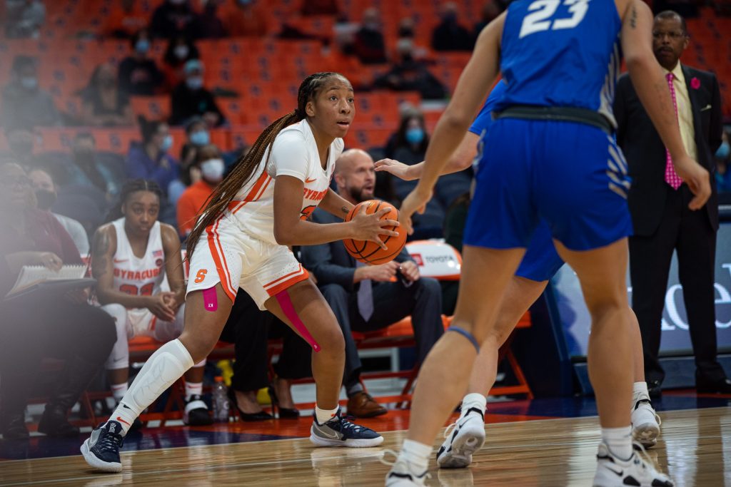 Syracuse's Nyah Wilson looks towards the paint in her teams win over Central Connecticut State on Sunday.