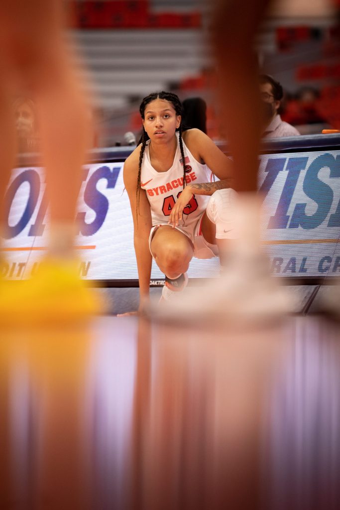 Syracuse's Christianna Carr (43) looks on during the game at The Dome.