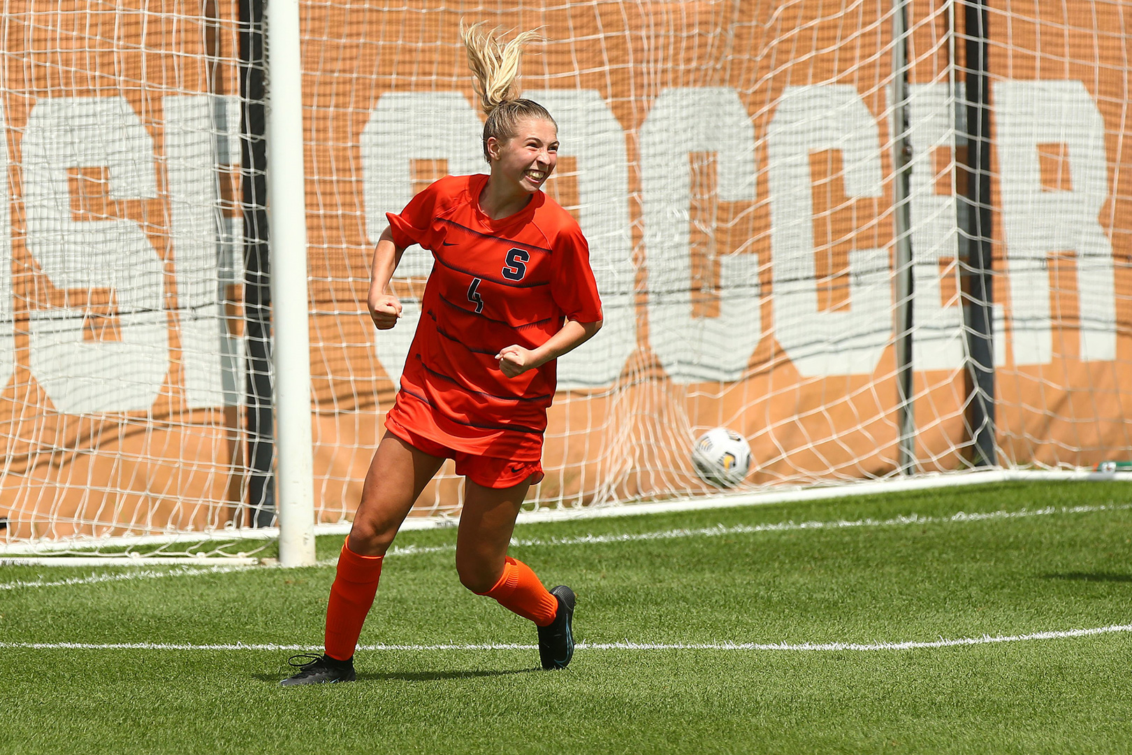 Syracuse Women's Soccer freshman Ashley Rauch celebrates after scoring a goal in the second half versus Fairleigh Dickinson on August 22, 2021.