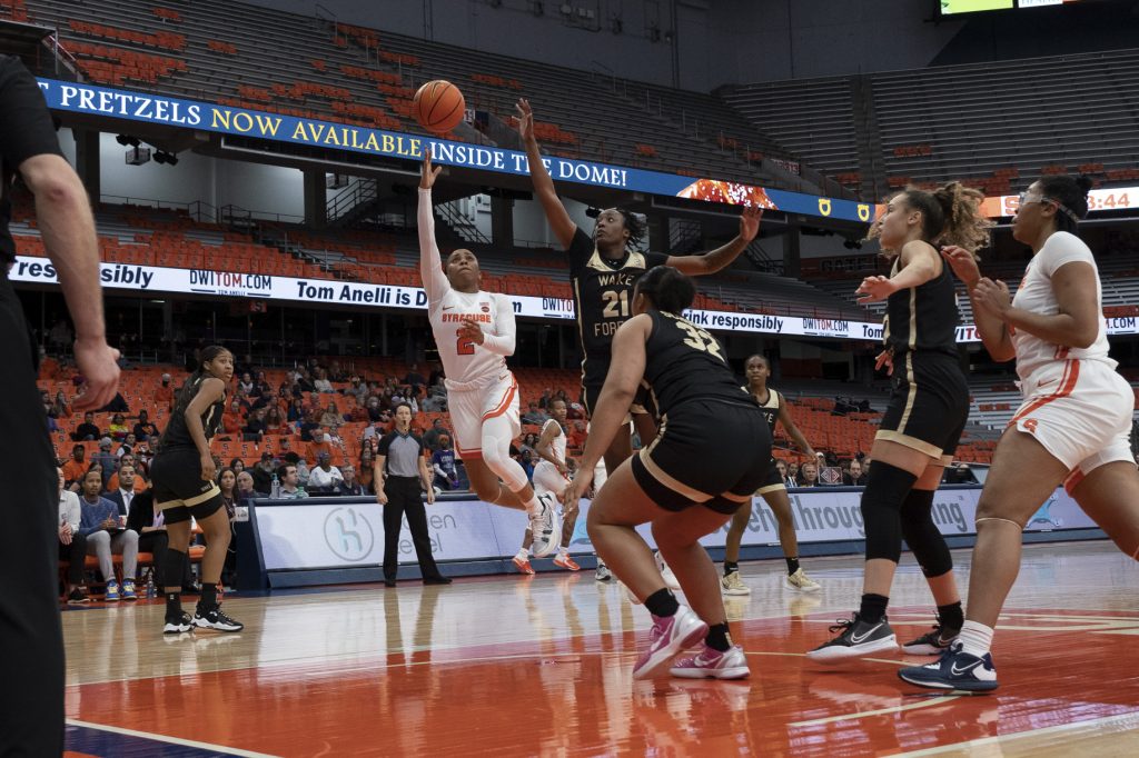 Syracuse's Dyaisha Fair (2) lays the ball up against Wake Forrest on Sunday afternoon on December 19th, 2022.