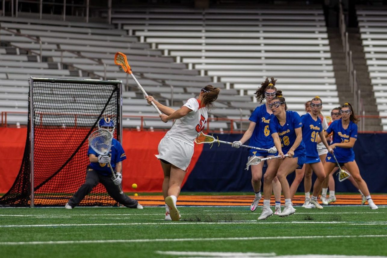 Emily Hawryschuk (51) goes for the shot against Pitt. Taken by Charlotte Little