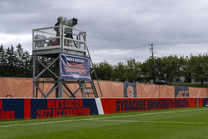 Syracuse Men's Soccer unveil the 2022 ACC Championship and NCAA Championship Banners at SU Soccer Stadium in Syracuse, NY on Thursday August 25, 2023. Photo by Matt Hofmann.