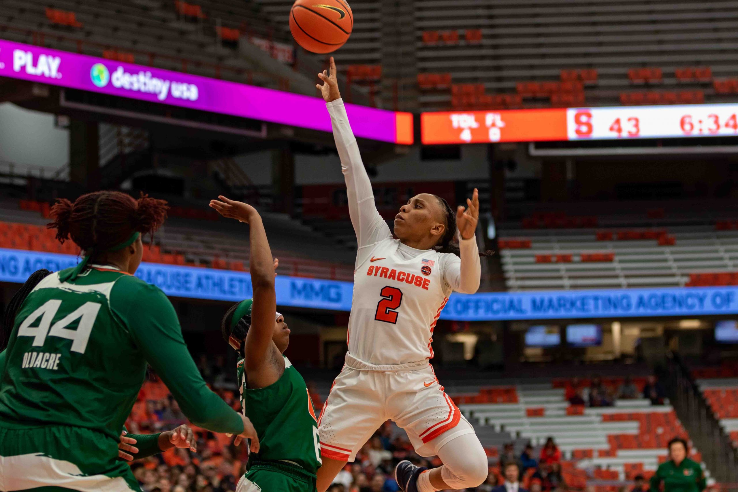 Dyaisha Fair (2) goes up for a shot against University of Miami in the fourth quarter.