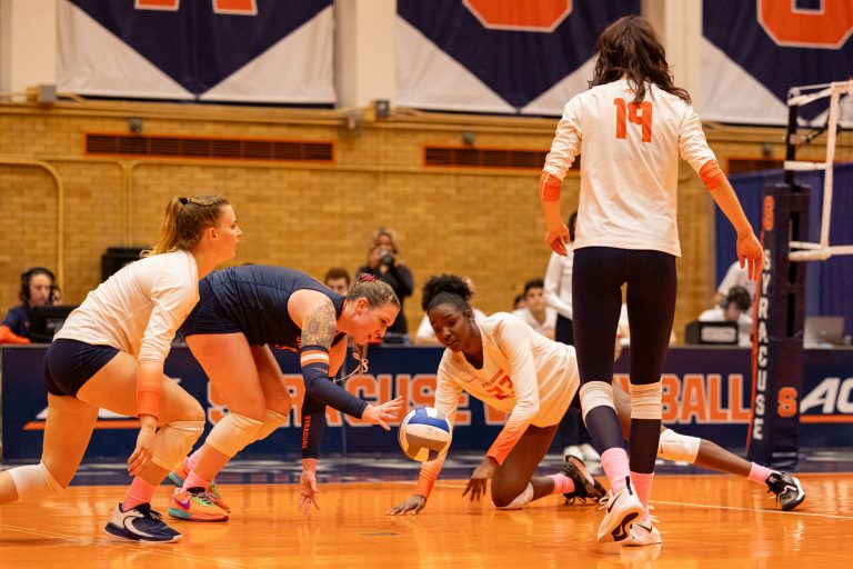 Syracuse loses the ball to end an intense rally during a game on Oct. 7