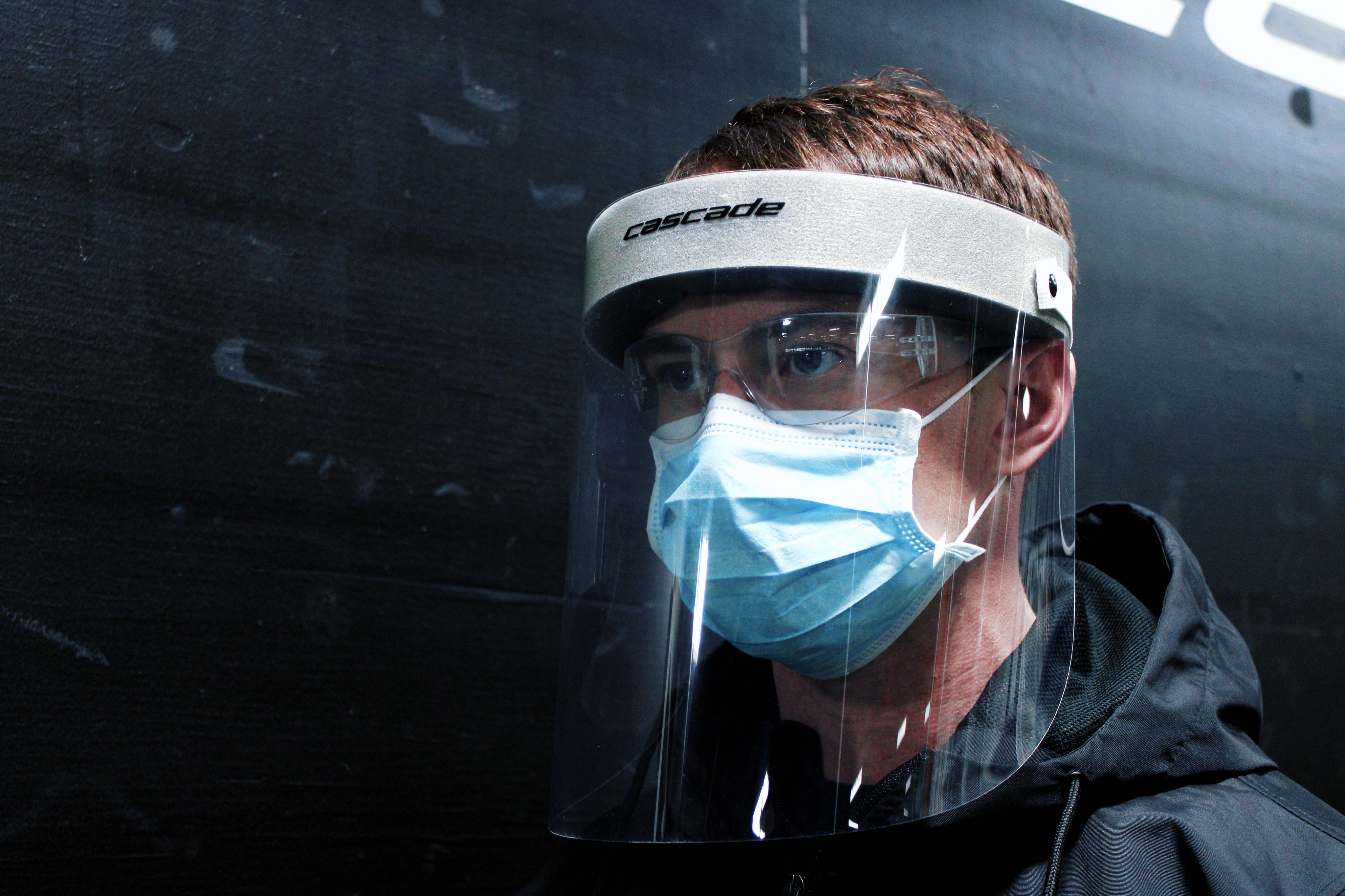 A face shield produced by Cascade Lacrosse of Liverpool, New York, to help healthcare workers treating coronavirus patients