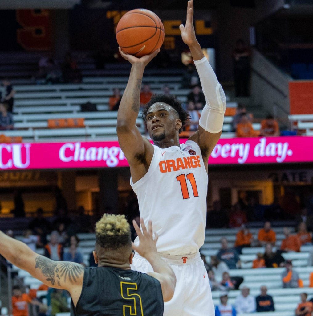 Sophomore Oshae Brissett lead Orange scorers with 22 . points during Syracuse's 77-45 exhibition win over College of St. Rose on Oct. 25, 2018, at the Carrier Dome.