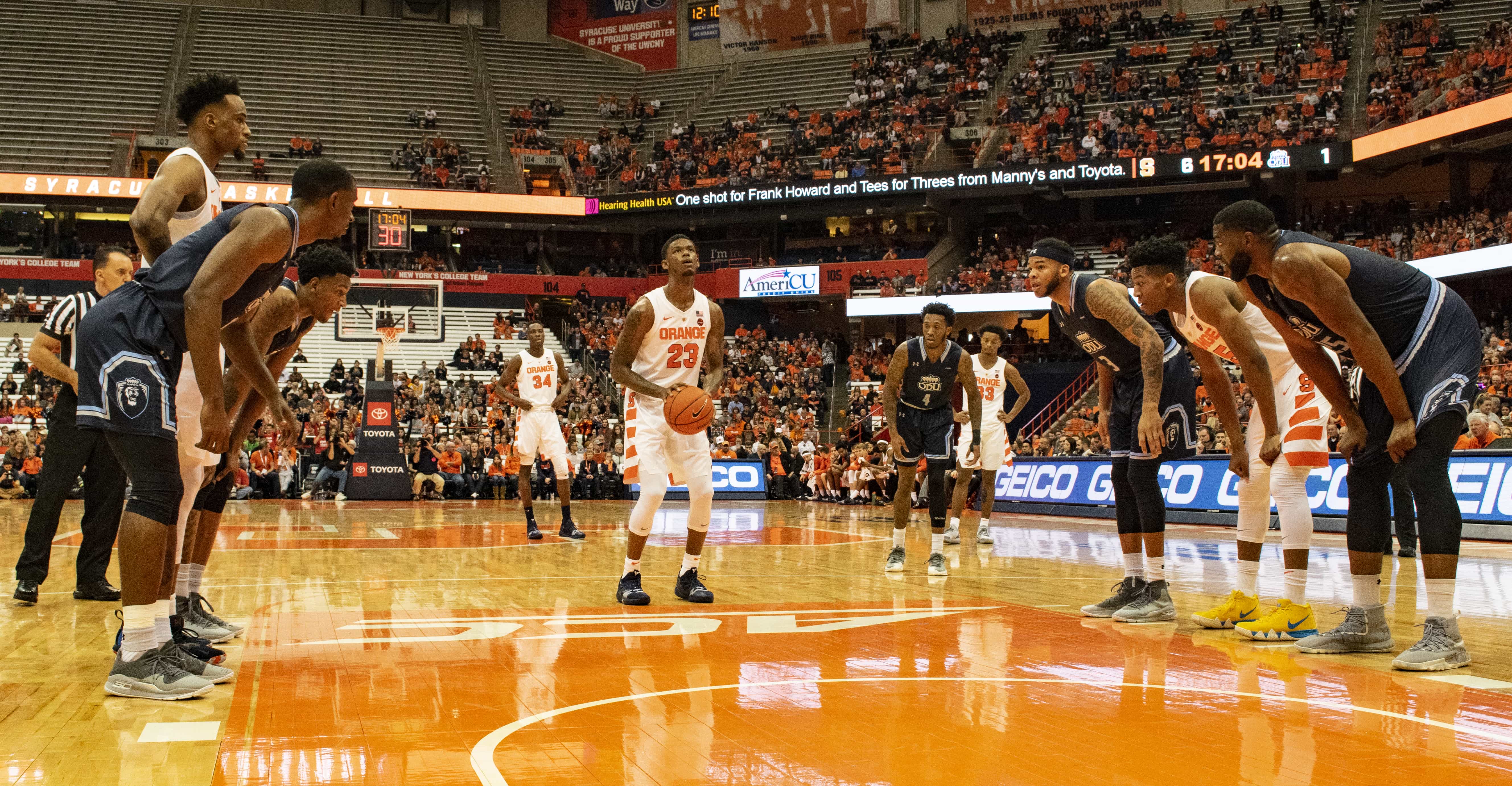 Frank Howard shoots a free throw during SU's loss to Old Dominion on Dec. 15, 2018, at the Carrier Dome.