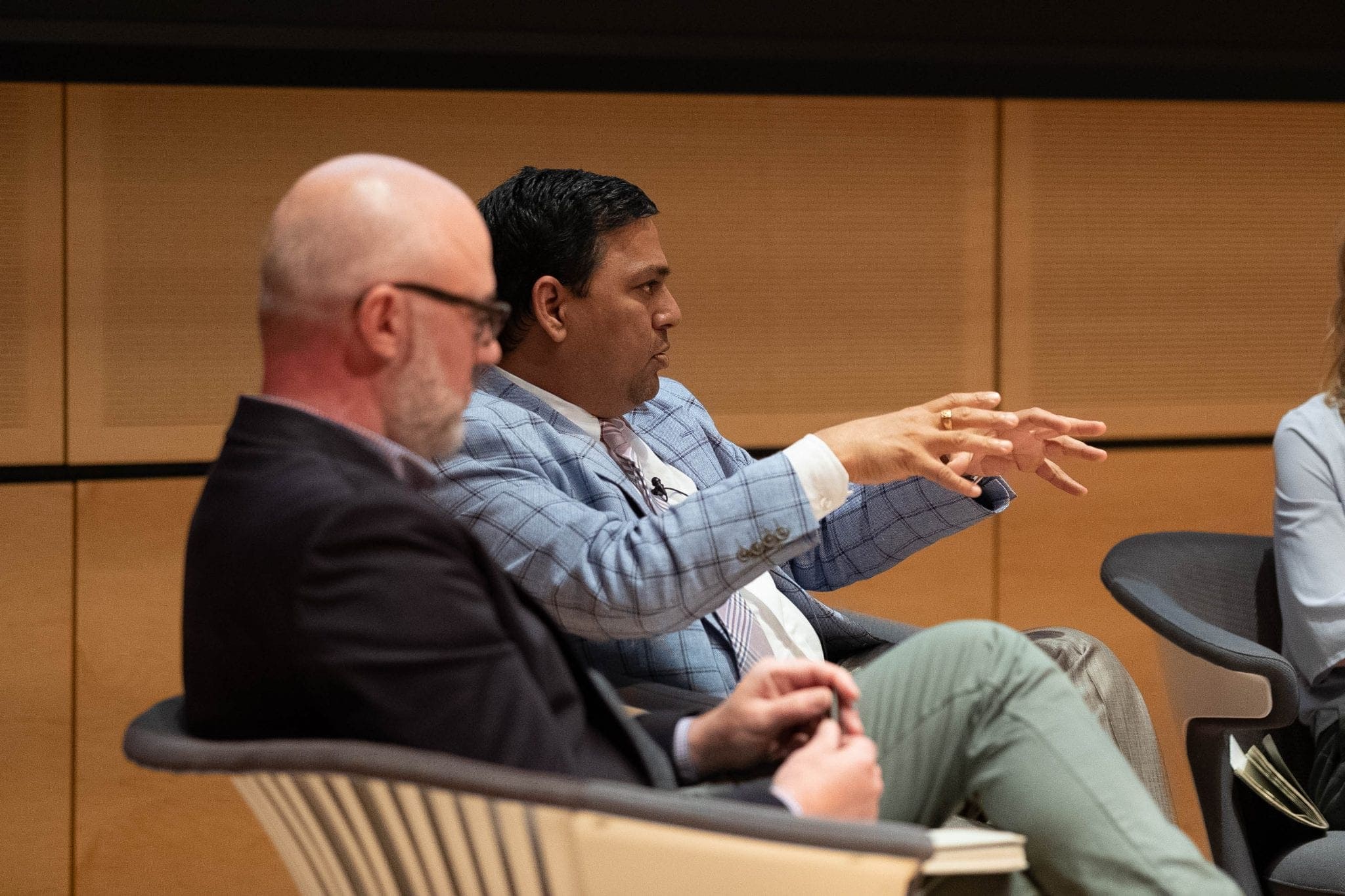SUNY-Oswego Prof. Arvind Diddi discusses social media's impact on the 2018 midterm elections during the Social Media & Democracy panel on Wednesday.