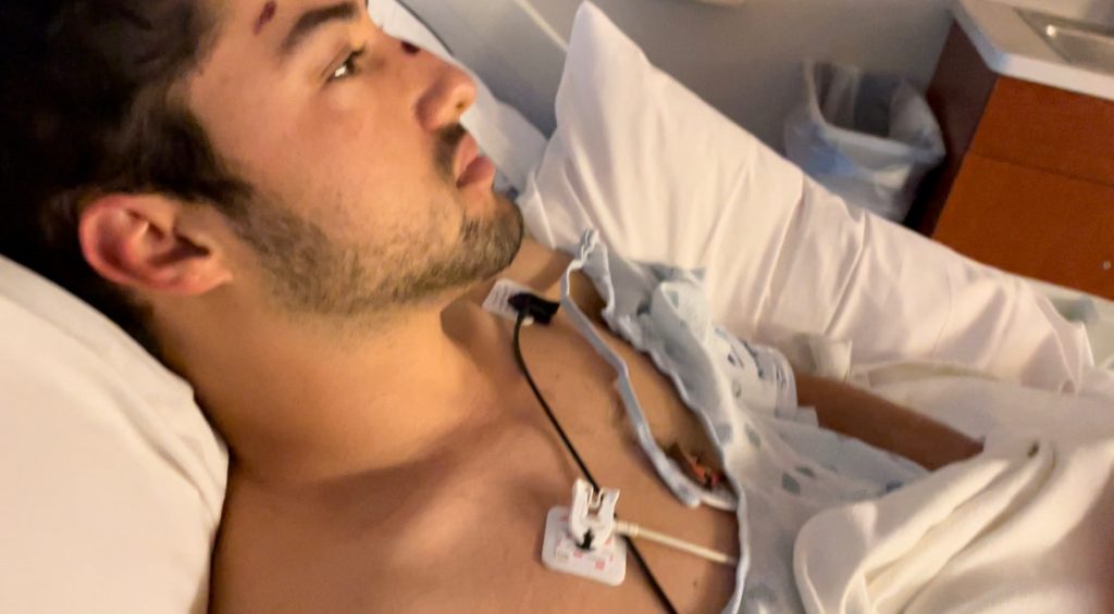 Noam Siegel in the hospital after an e-skateboard accident