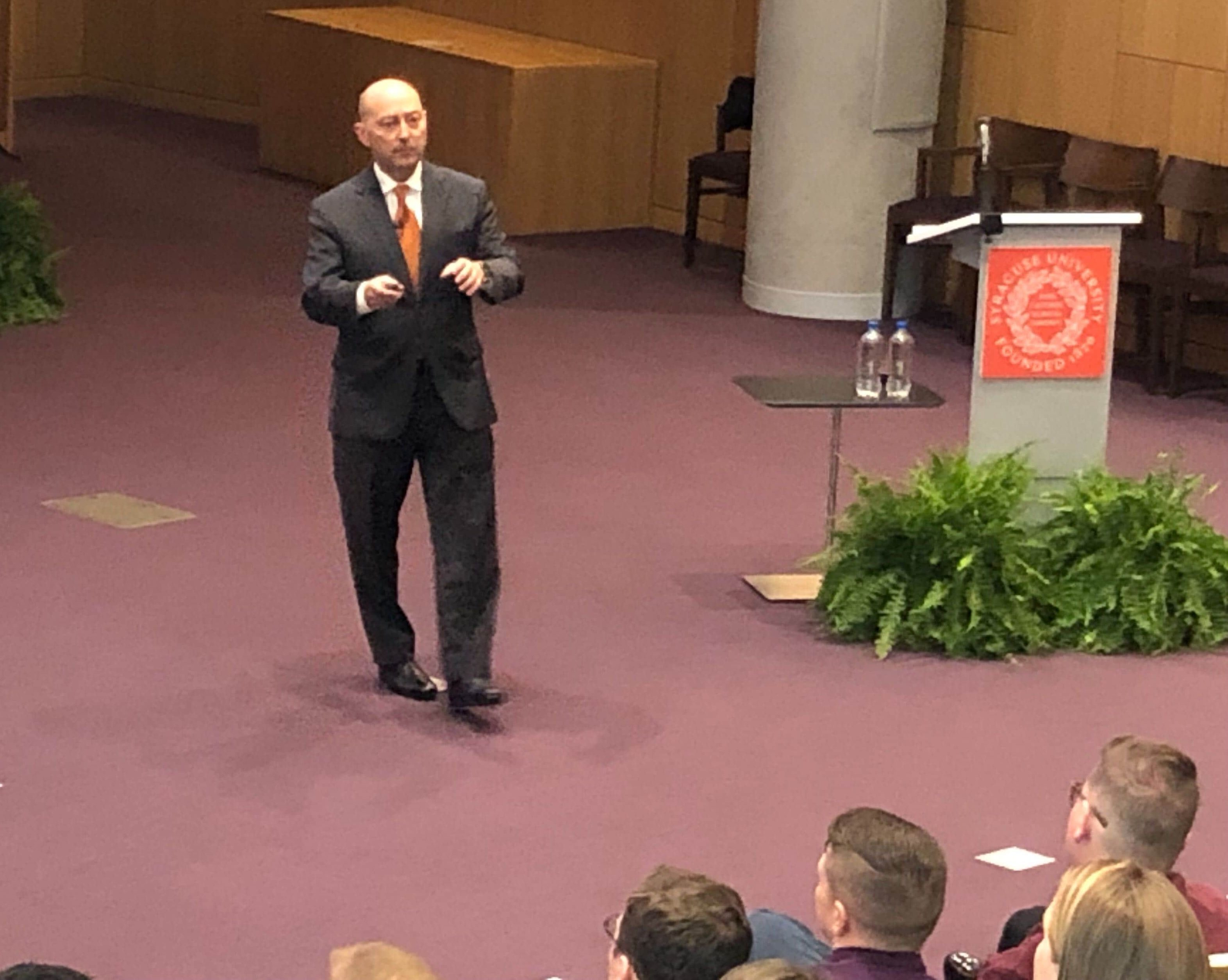 Admiral James Stavridis speaks at the Syracuse University College of Law.