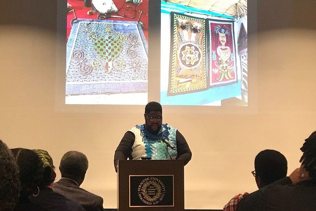 Eric Prichard delivers his lecture in celebration of Black History Month at Syracuse University on Feb. 13, 2019.