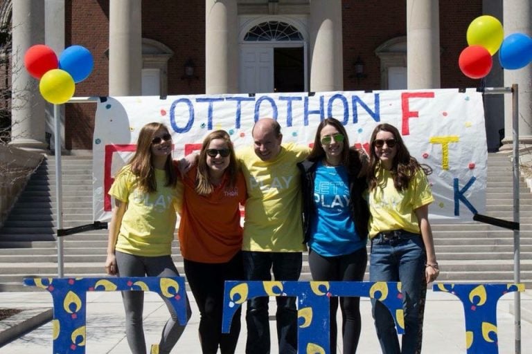 Andrew Benbenek joins fellow OttoTHON organizers to promote the dance marathon fundraiser.