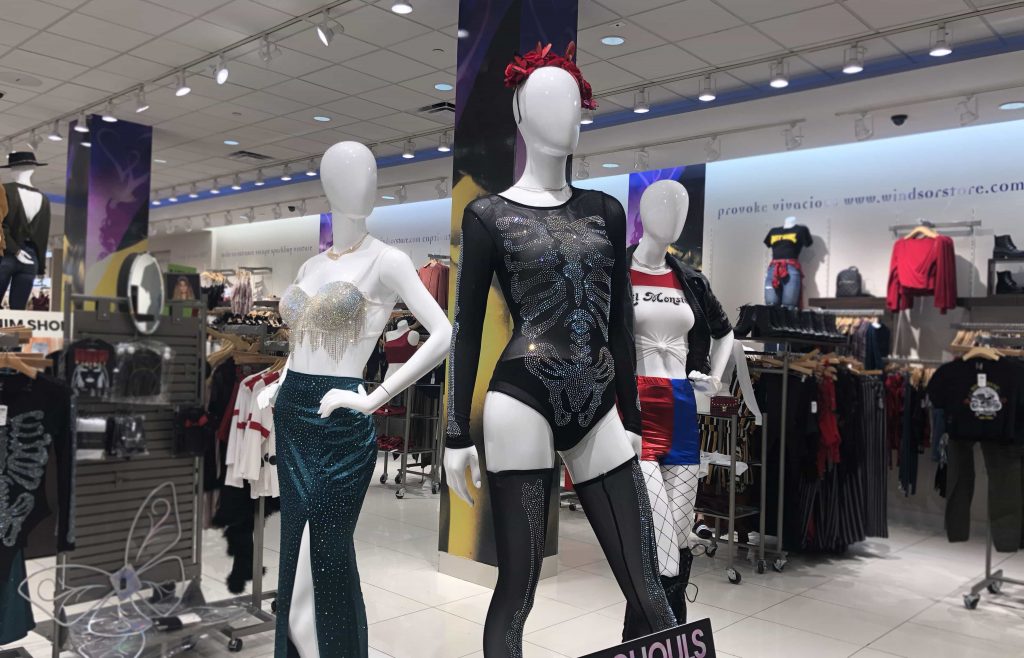 Three Windsor mannequins in Halloween costumes