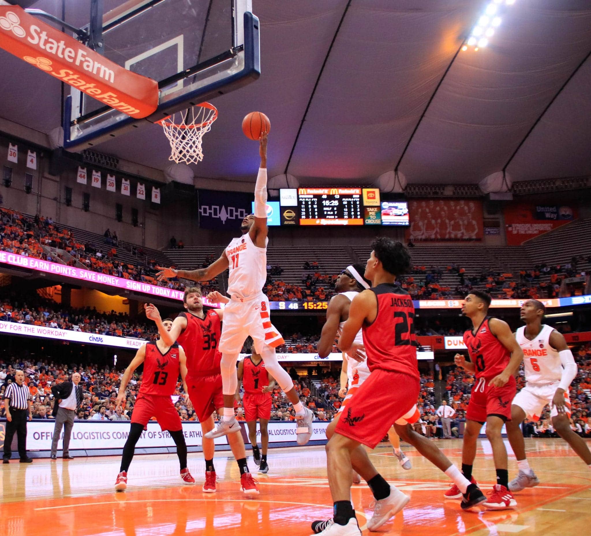 Oshae Brissett dunks over Eastern Washington opponents.