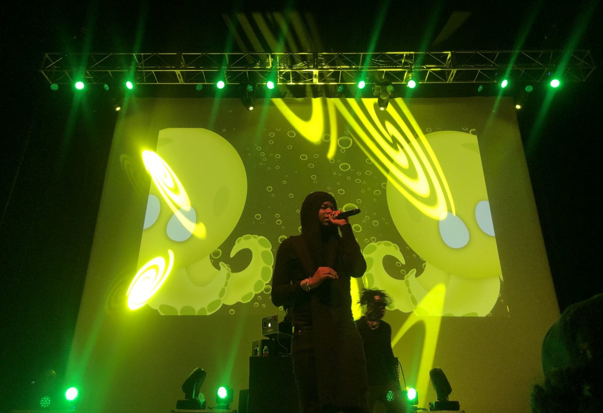 Hip-hop artist Sahbabii performs at University Union's Bandernsatch show in the Goldstein Auditorium