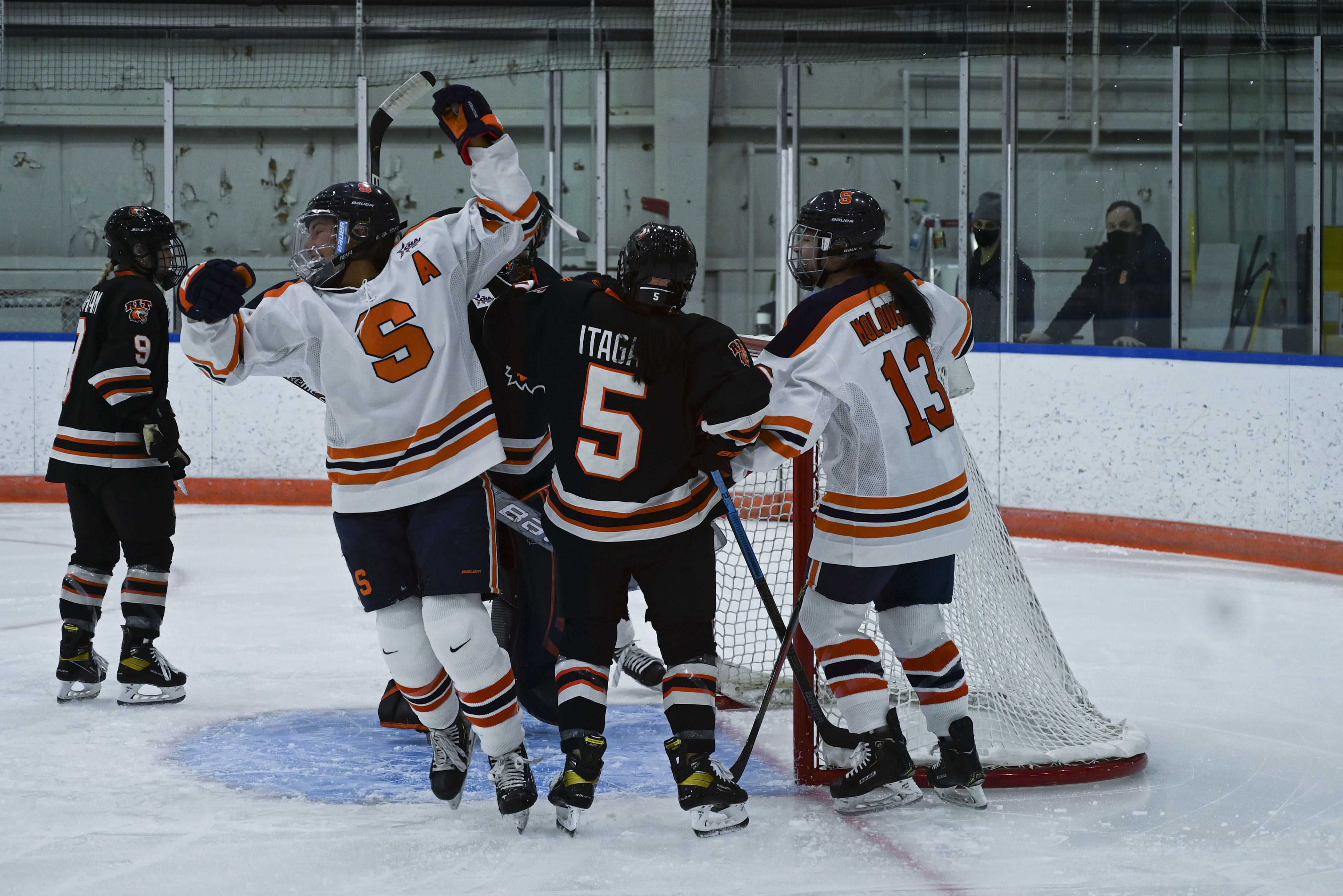 Syracuse Women's Hockey Forward Emma Polaski celebrates after scoring a goal in the first period vs. RIT.