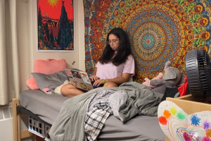 Sarah Tarbell in her dorm room
